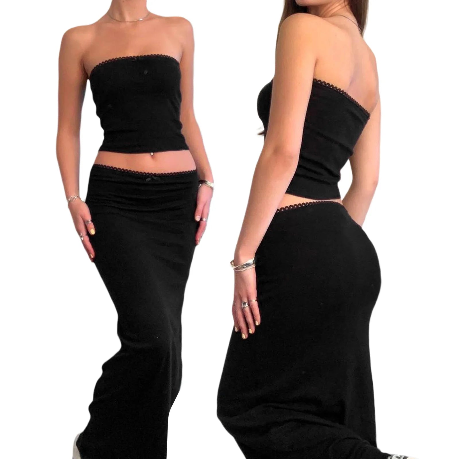 Zweiteiler mit Bandeau-Top & Bleistiftrock – Sommerliches Spitzen-Set für Damen | Beach & Streetwear Look